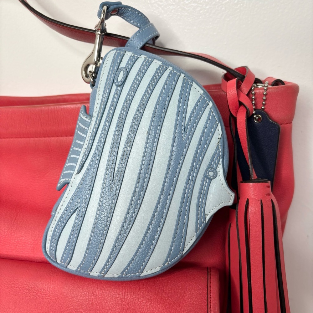 Levenger Blue Stripe Leather Fish Wristlet Novelty Purse Bag Accessory